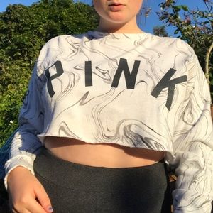 PINK Marble Cropped Sweatshirt